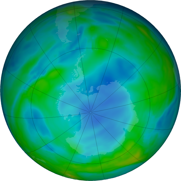 Antarctic ozone map for 08 June 2017